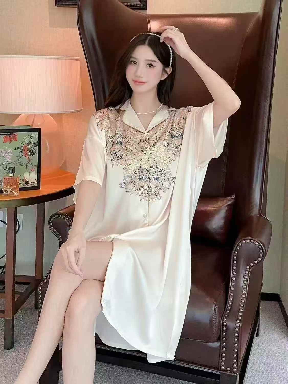 Ice Silk Women’s Pajama Dress (6) Ice Silk Women’s Pajama Dress - Image 1