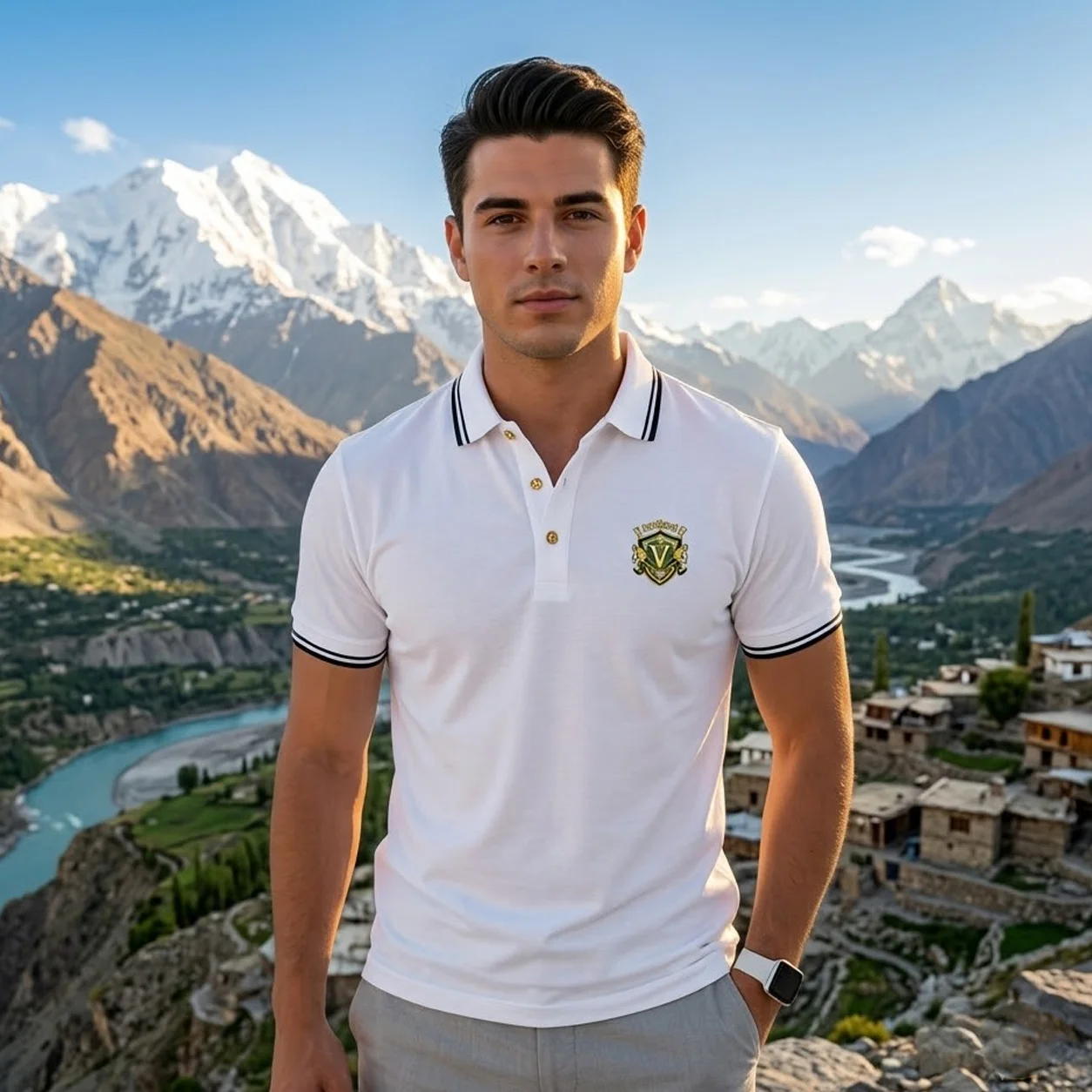 CAU196 Men's Classic Polo Shirt Casual Short Sleeve Cotton Blend Tee - Image 1