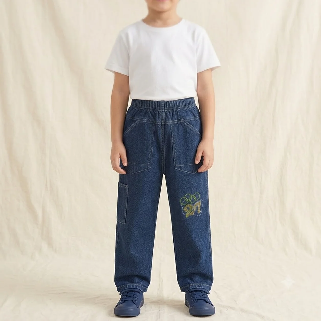 CAU213 Kids Vintage Blue Denim Harem Jeans - Image 1