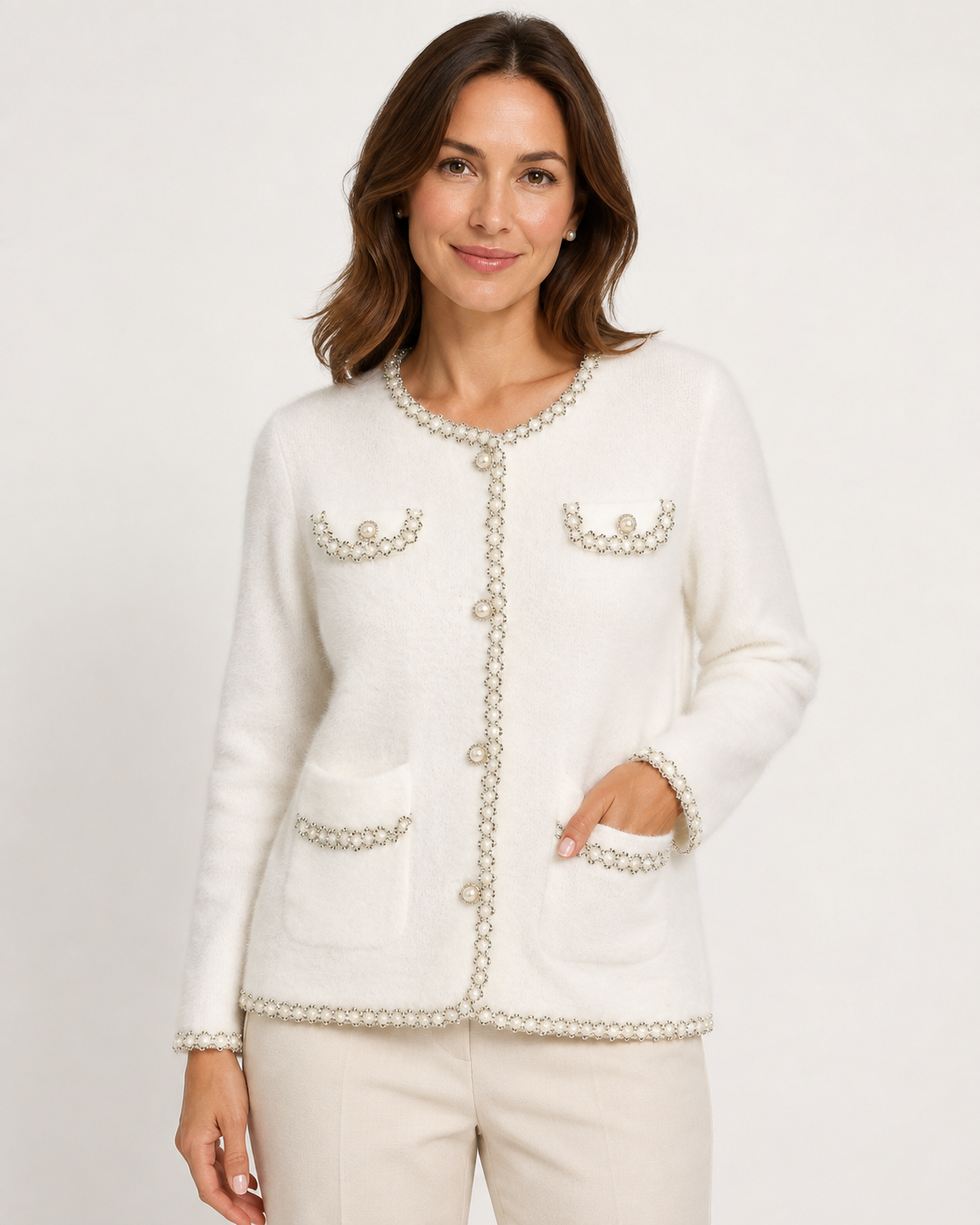 Women’s Retro Tweed Short Jacket – Elegant Pearl-Trim Button-Up Slim-Fit Coat Women’s Retro Tweed Short Jacket – Elegant Pearl-Trim Button-Up Slim-Fit Coat - Image 1