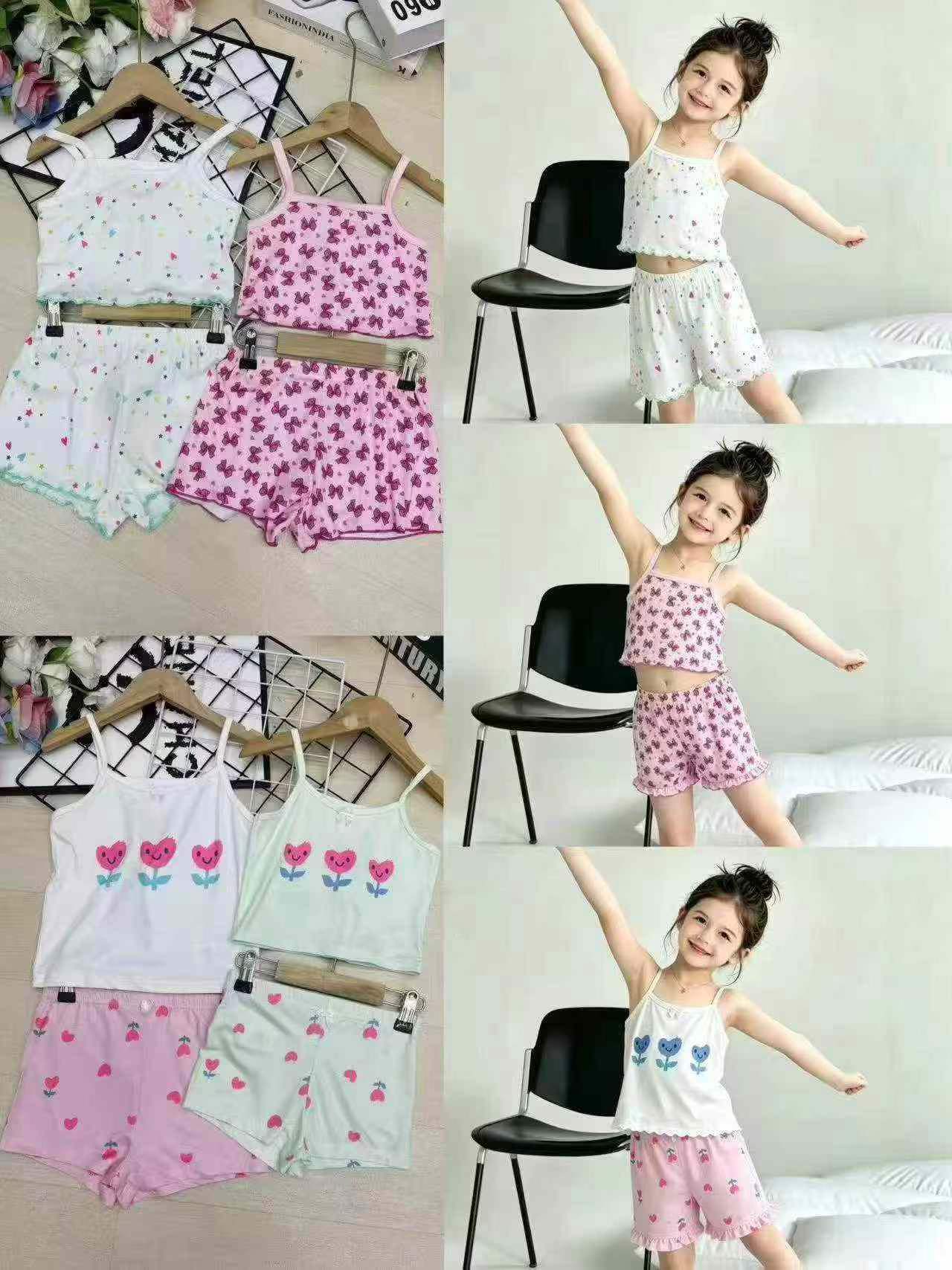 Girls’ Summer Casual Outfit Set – Heart Pattern Top with Loose Checkered Shorts (1) Girls’ Summer Casual Outfit Set – Heart Pattern Top with Loose Checkered Shorts
